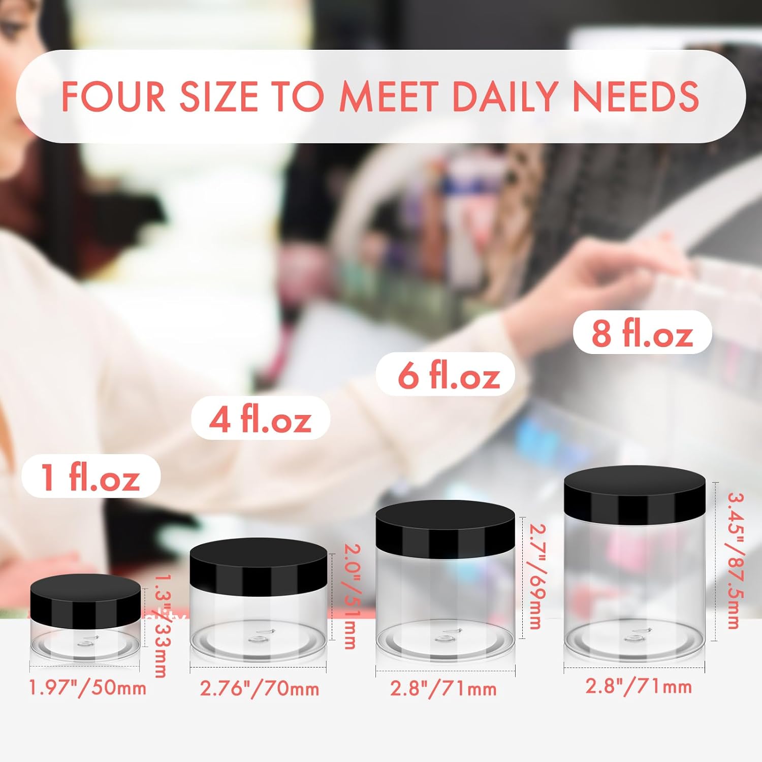 6 oz Small Travel Size Containers 40 Pack, Empty Plastic Jars with Leakproof Lids, Refillable Clear Cosmetic Storage Jars for Toiletries, Lip Balm, Lotion, Cream, Slime, Samples - Black Lids Included