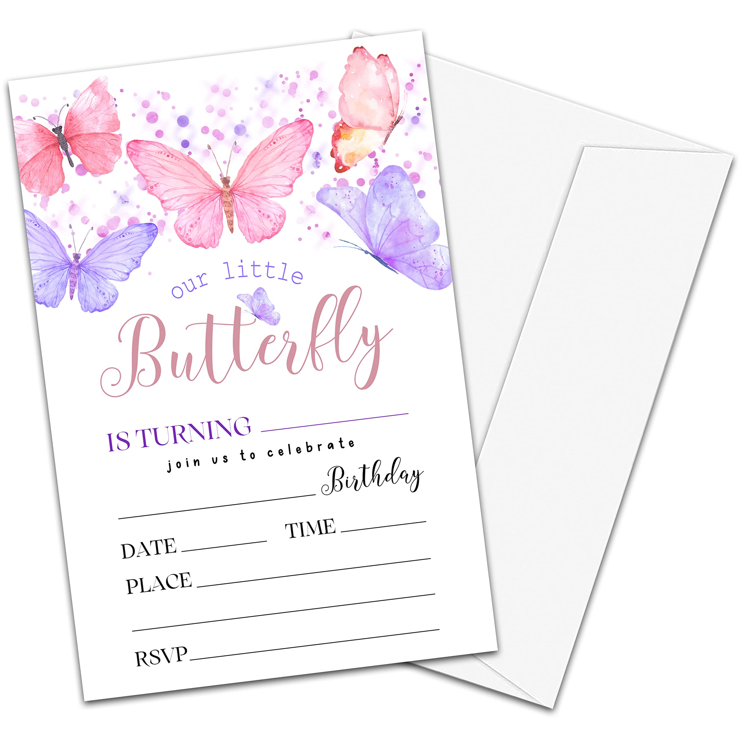 Invitaciones Cumpleaños Niña 12 Invitaciones De Cumpleaños Infantiles -  Diseño Mariposa Rosa Invitaciones De Mariposas Para Imprimir, image size:2560x2560