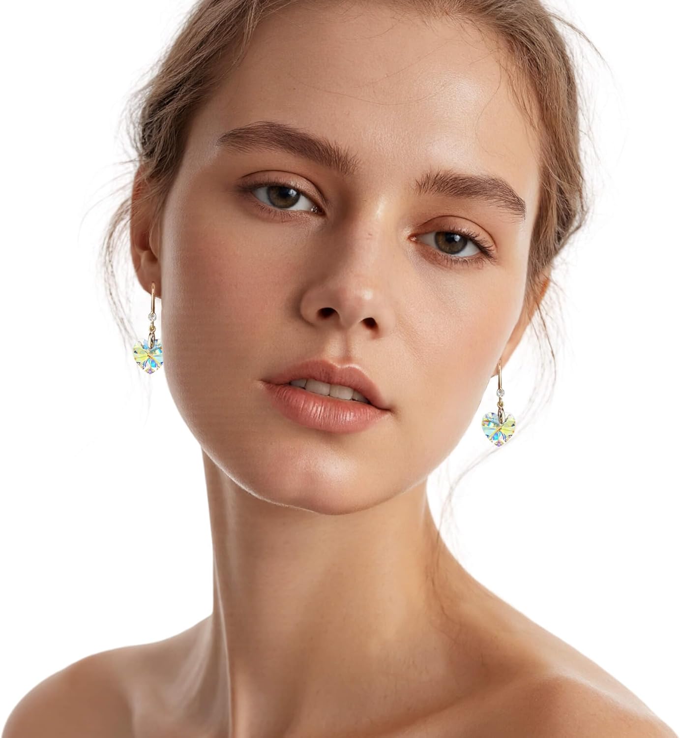 Austrian Crystal Heart Dangle Drop Earrings for Women 14K Gold Plated Hook Earring Hypoallergenic Jewelry - Image 4