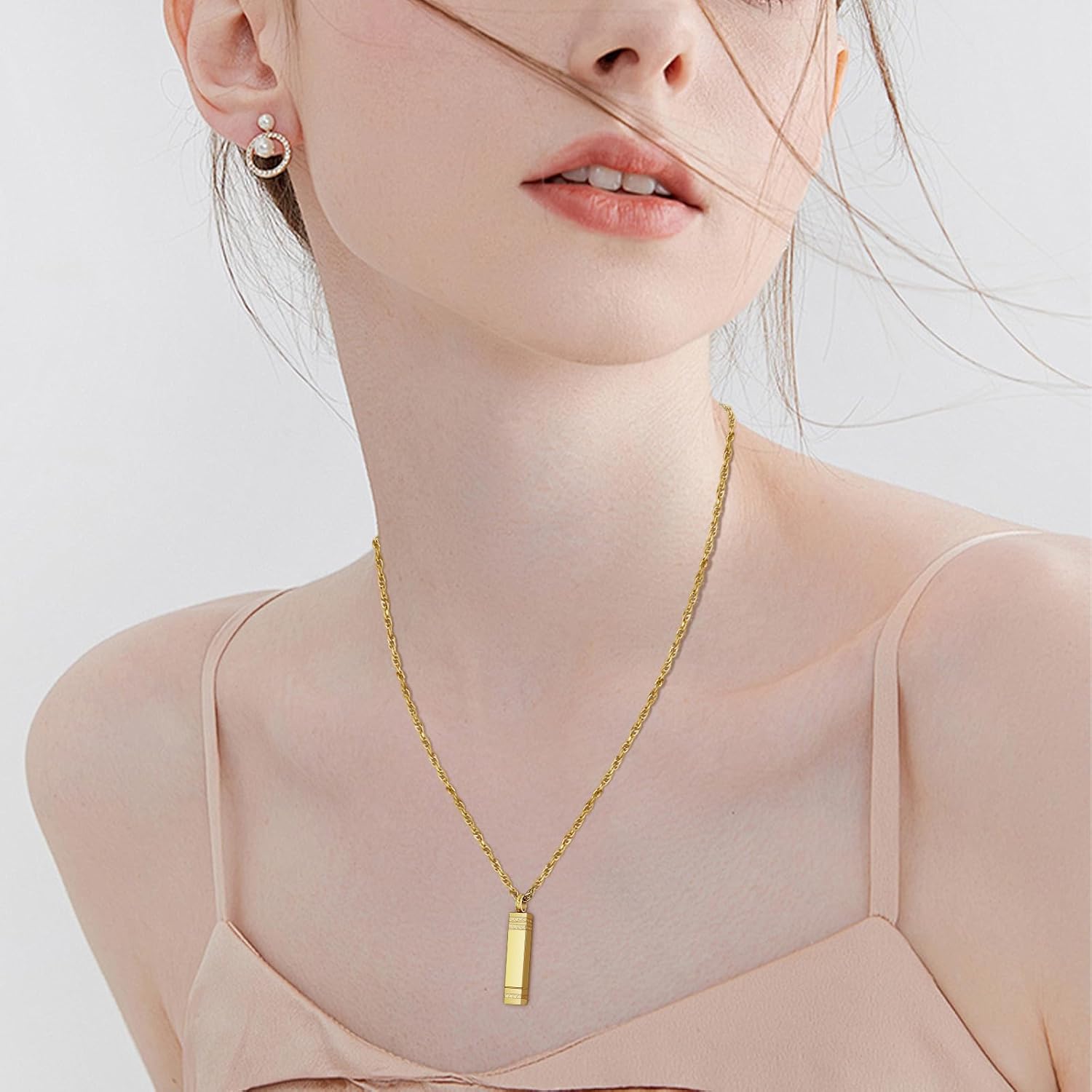 XIUDA Cremation Urn Necklace for Ashes Bar Cremation Jewelry Stainless Steel Ash Necklace Memorial Keepsake Pendant for Men Women - Image 5