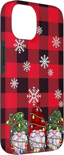 Miniatura 6 de iPhone 11 Pro Max Navidad luces teléfono caso rojo búfalo cuadros tres gnomos caso