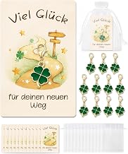 Set of 12 Lucky Key Rings with Clover Leaf & Back Card - Leaving Gift Student, Graduation Gift Student - Good Luck for Your New Way - Also for Colleagues Team