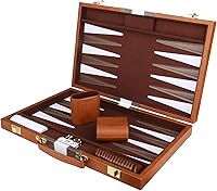 Vista 12 de Juego de backgammon – Juego de mesa clásico con funda de cuero de primera calidad – Juego portátil de estrategia de viaje para adultos y niños – Gris