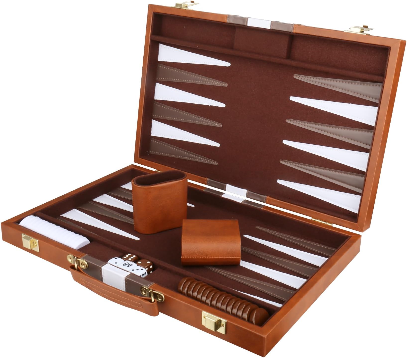 Backgammon Set - Classic Board Game with Premium Leather Case - Portable Travel Strategy Backgammon Game Set for Adults, Kids (11inch, Brown)