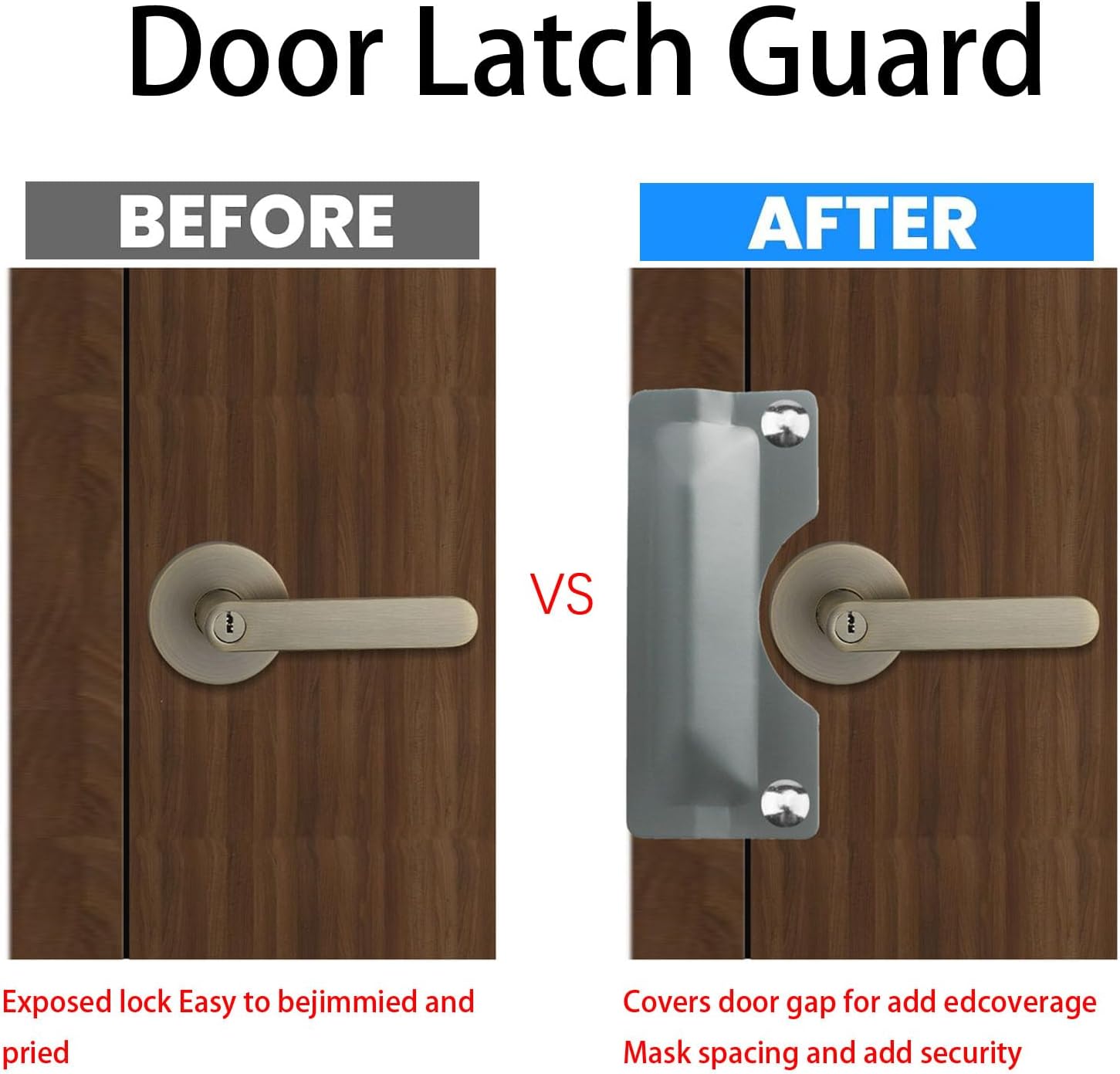 2 Pcs Latch Guard Plate 3"×7" Carbon Steel Security Strike Plate Cover Heavy Duty Door Lock Protector for Out Swinging Doors Protect Against Forced Entry Easy Install Door Lock Security Plate