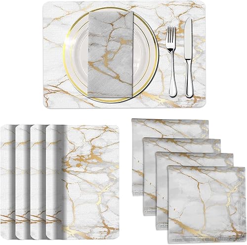 Miniatura 9 de MCALK 4 Manteles individuales de granja color azul marino y juego de 8 servilletas de tela, mantel individual de arte moderno, servilleta de tela