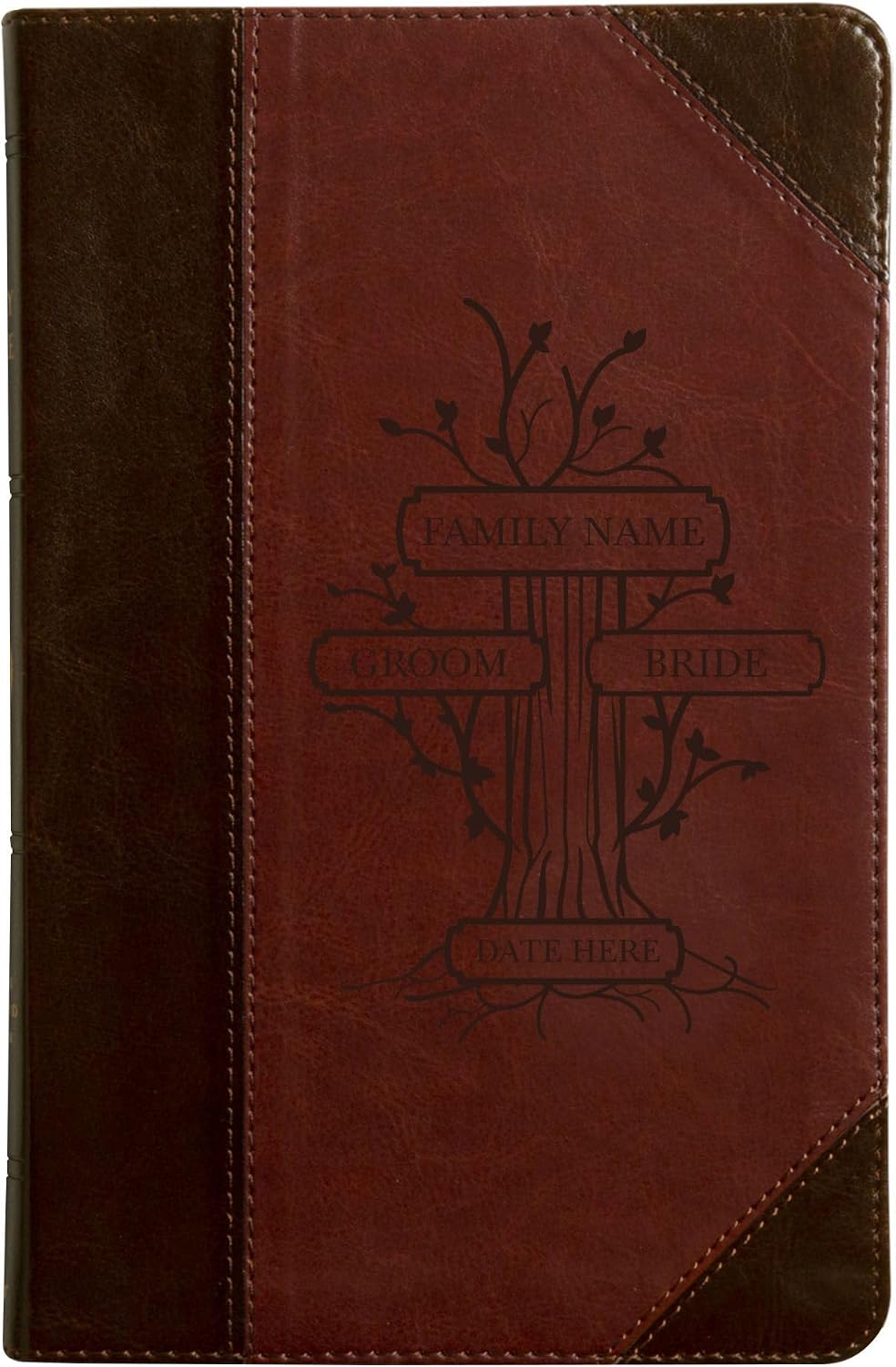 Personalized ESV Thinline Bride & Groom Bible Medium Print Faux Leather Portfolio Style | Full Cover Design with Family Tree and Name or Date | Wedding Ceremony Christian Faith Vows Gift | Brown