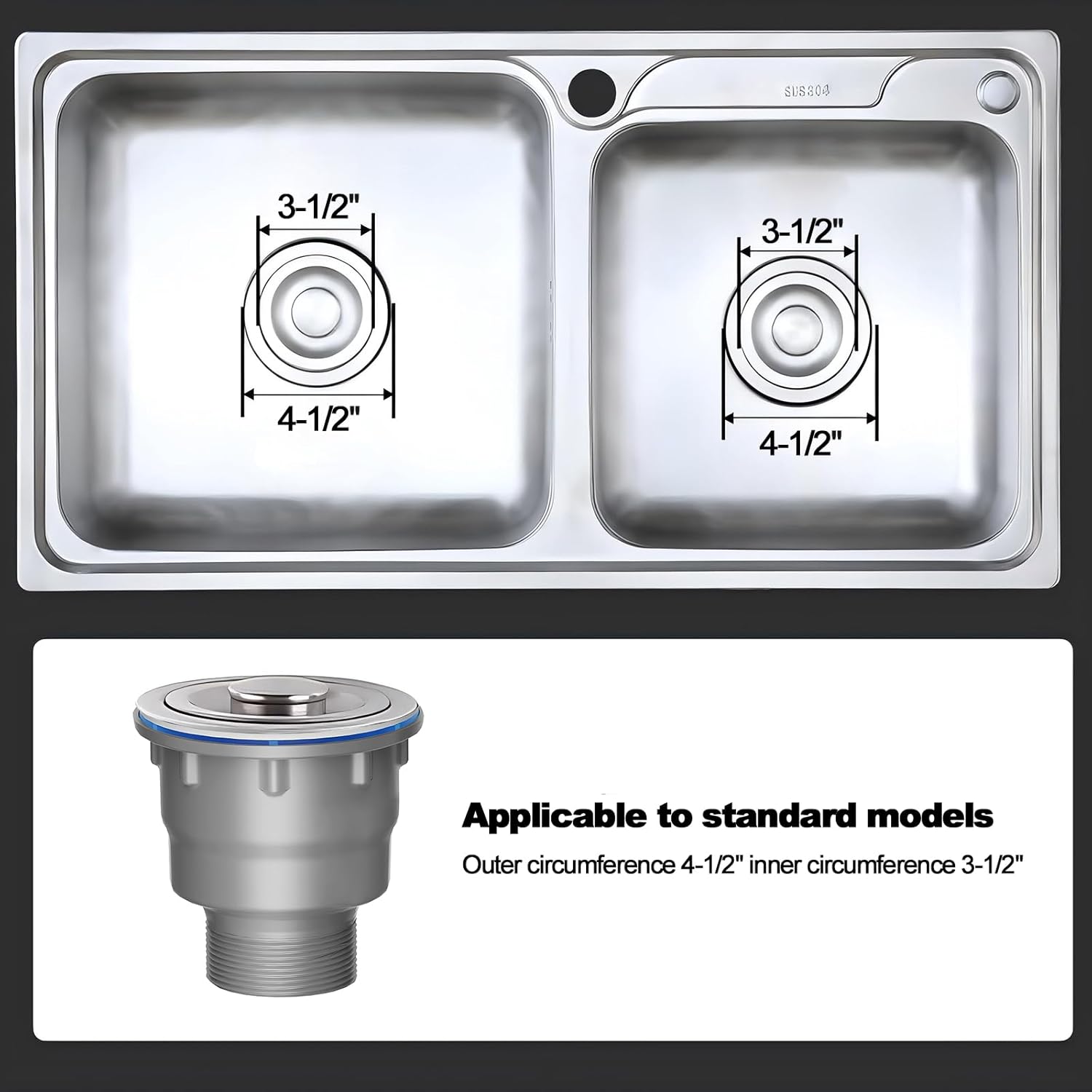 One Sink Kitchen Drainage Kit Space Saving Flexible Drain Pipe Flexible P-Trap Drain Strainer with 3-1/2 Inch Kitchen Sink Drain Assembly kit，Suitable for Kitchen, Bathroom, RV