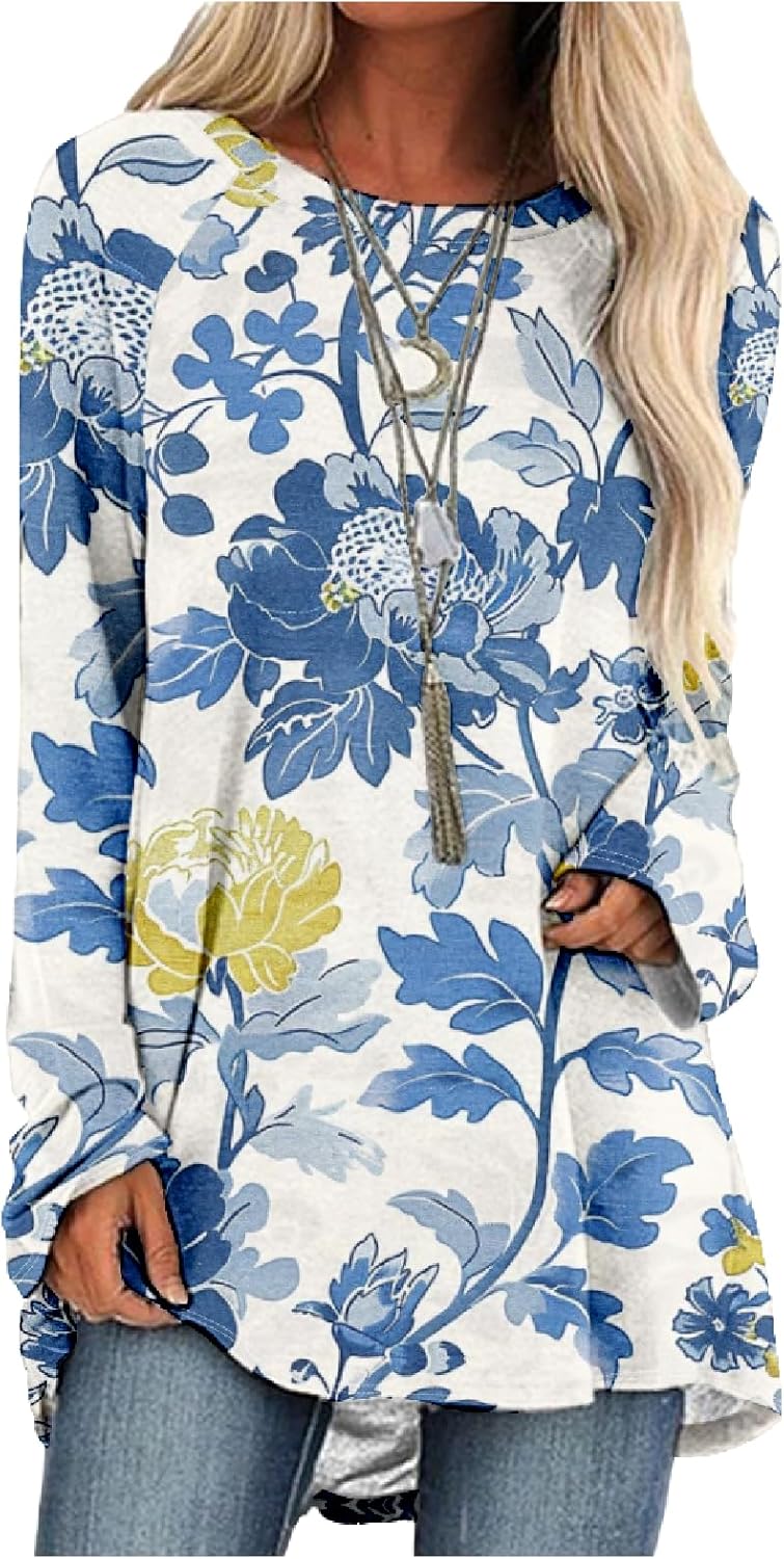 Bengbobar Oversized T Shirts for Women Crewneck Long Sleeve Tops Lightweight Loose Fit Thin Pullover Women Flowers Blouse