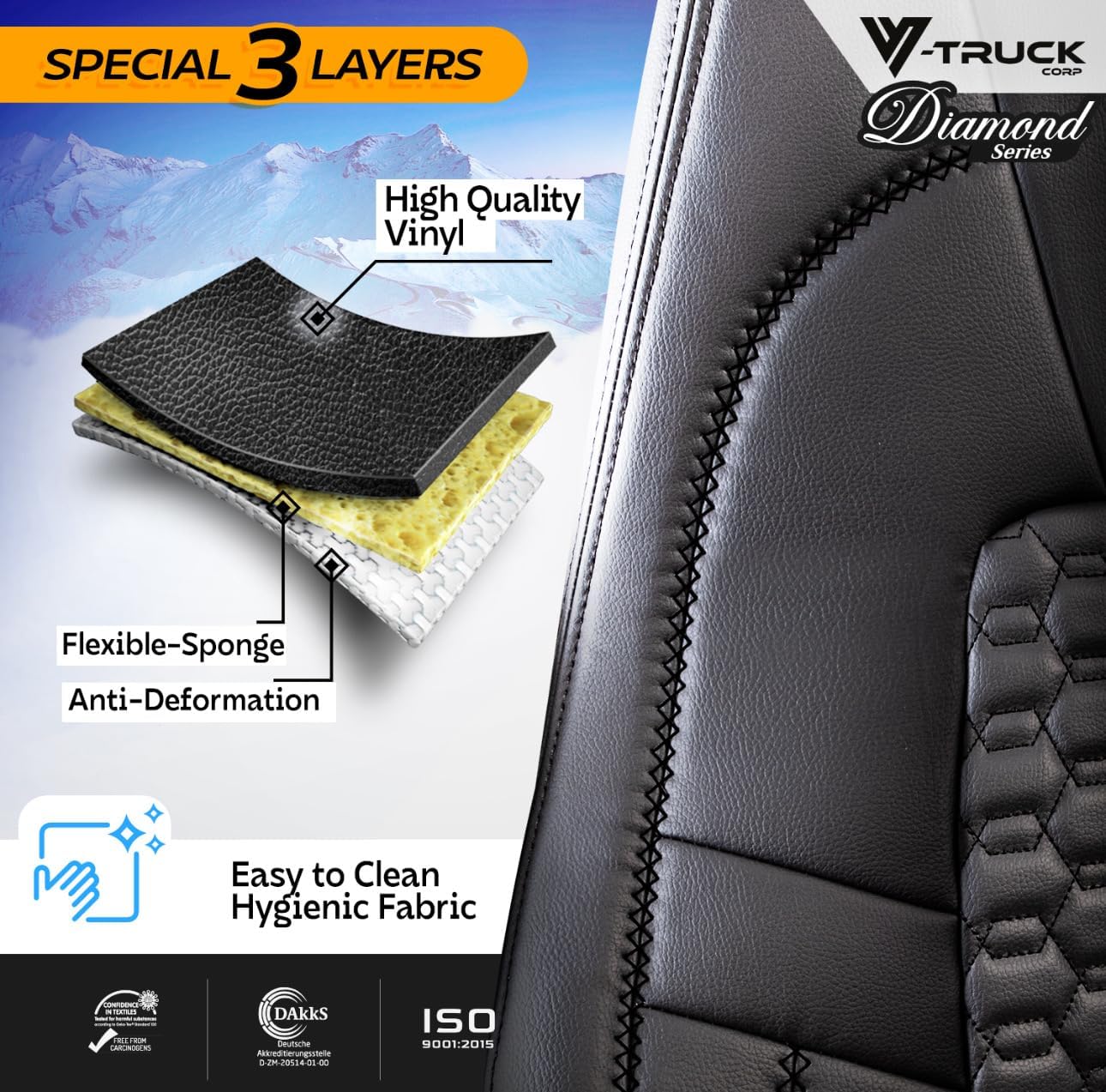 Seat Cover Compatible with Volvo VNL 2019–Present OEM Stock Seat – Black Faux Leather with Black Stitching – Custom Fit, Durable, Easy to Install