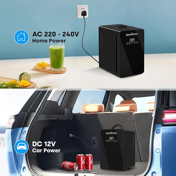 Enventor Mini Fridge 6 Litre, 8 Can Mini Fridges for Bedrooms, AC+12V DC Power Cooler & Warmer, LCD Customize Temperature Control, Portable Small Fridge for Car, Travel, Home, Skincare, Drinks, Fruit - 5