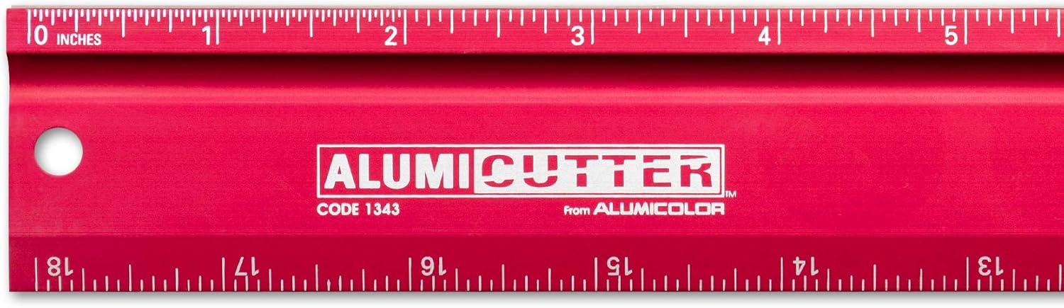 Alumicolor AlumiCutter Aluminum Steel Straight Edge for Office, School, Engineering and Framing, 18IN, Red
