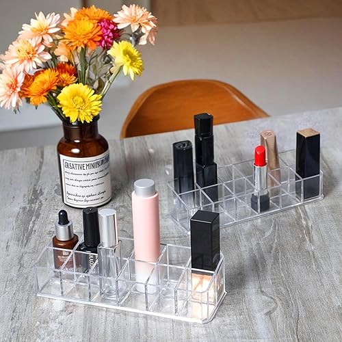 Miniatura 3 de Paquete de 4 organizadores de lápiz labial acrílico de 12 ranuras, soporte para lápiz labial, organizador de brillo de labios, exhibición de