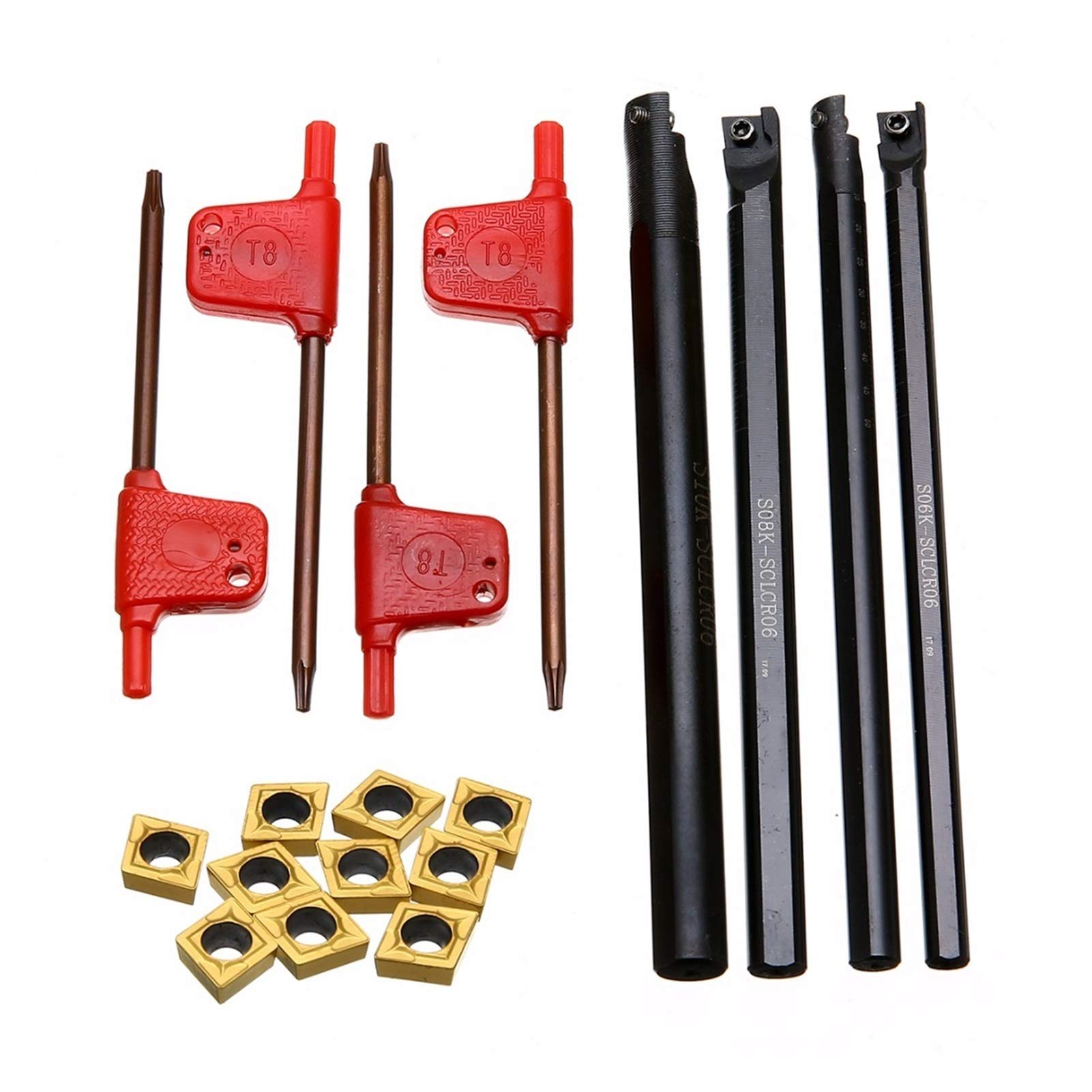 Outil d'insertion de tournage pour tour SCLCR06 avec 10 inserts en carbure CCMT060204 et clés T8