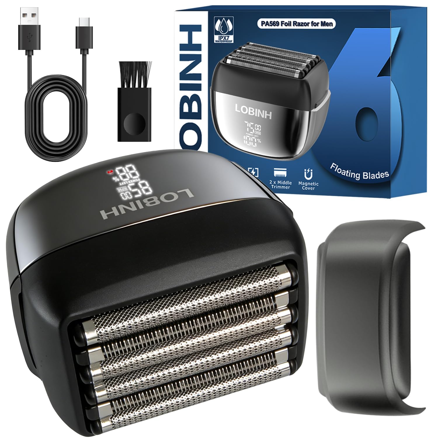 Electric Foil Shaver for Men - 6-Blade Floating Electric Razor, Wet and Dry