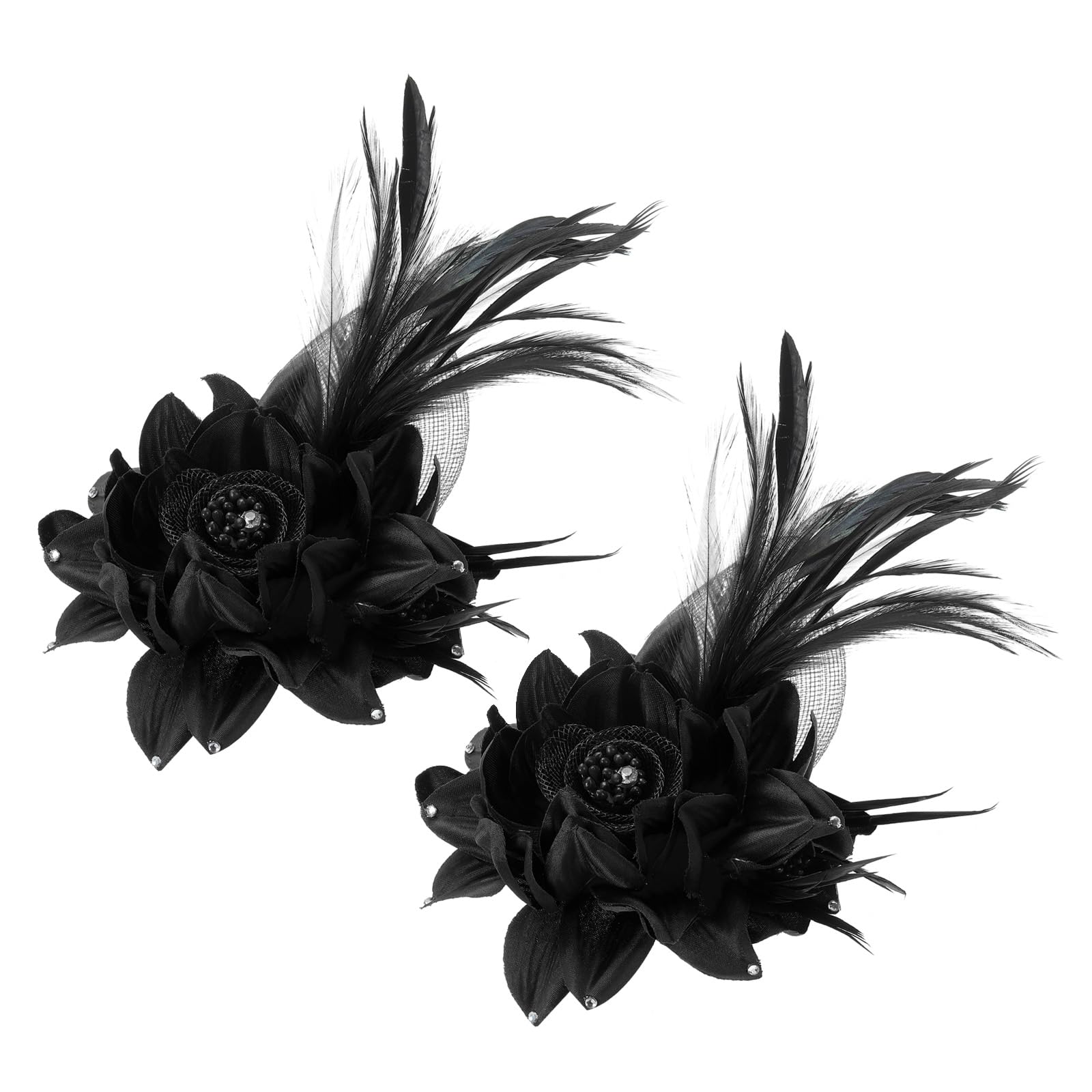 PATIKIL Floral Hair Clip, 2 Pcs Elegant Flower Feather Brooch Pin Hat Silk Wedding Party Dance Banquet Pins Accessories Camellia Charm Lady Dress Suit