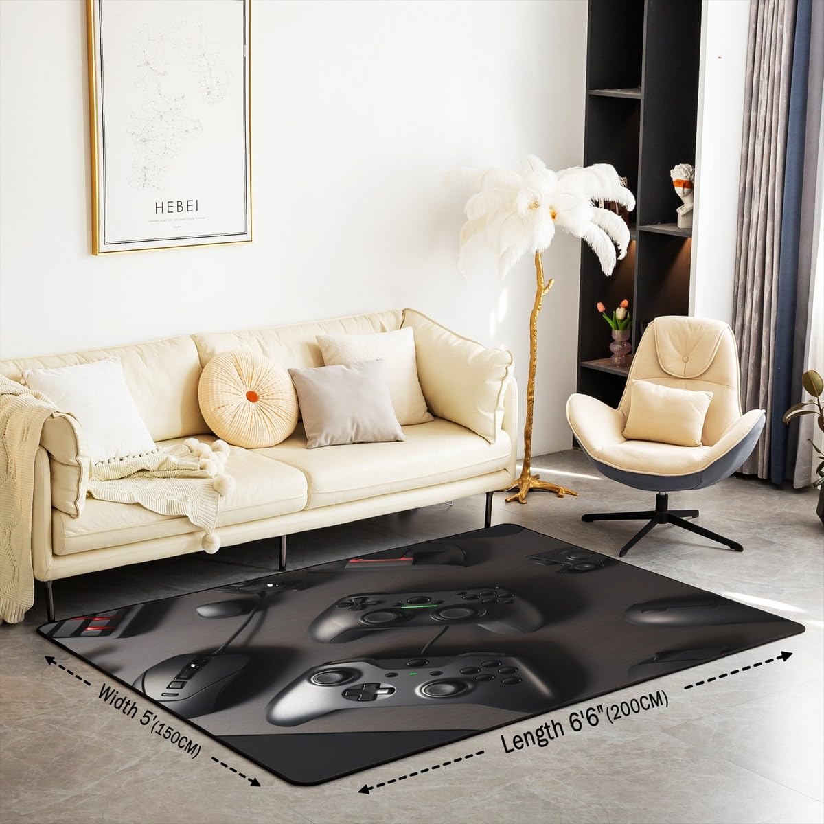 Loussiesd Dywan do salonu dla graczy, 100 x 150 cm, gamingowy dywan akcentujący dla chłopców, dziewcząt, nastolatków, nowoczesny kontroler konsoli do gier, mata podłogowa, joystick, czarna