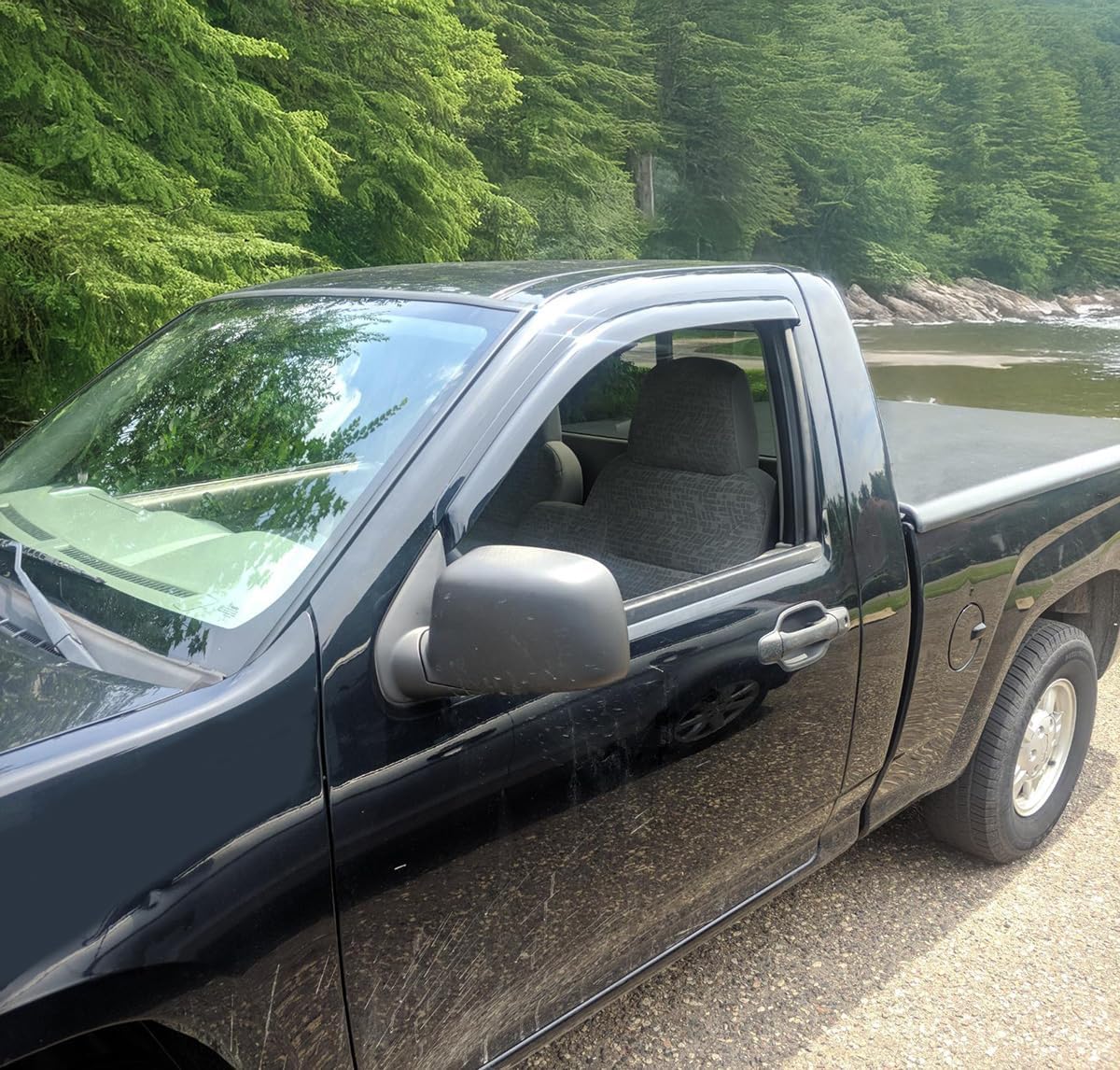 Window Visor Compatible with 2004-2012 Chevy Colorado Standard Cab GMC Canyon Regular Cab, Acrylic Black Slim Style Sun Rain Guards Cover By IKON MOTORSPORTS, 2005 2006 2007 2008 2009 2010 2011