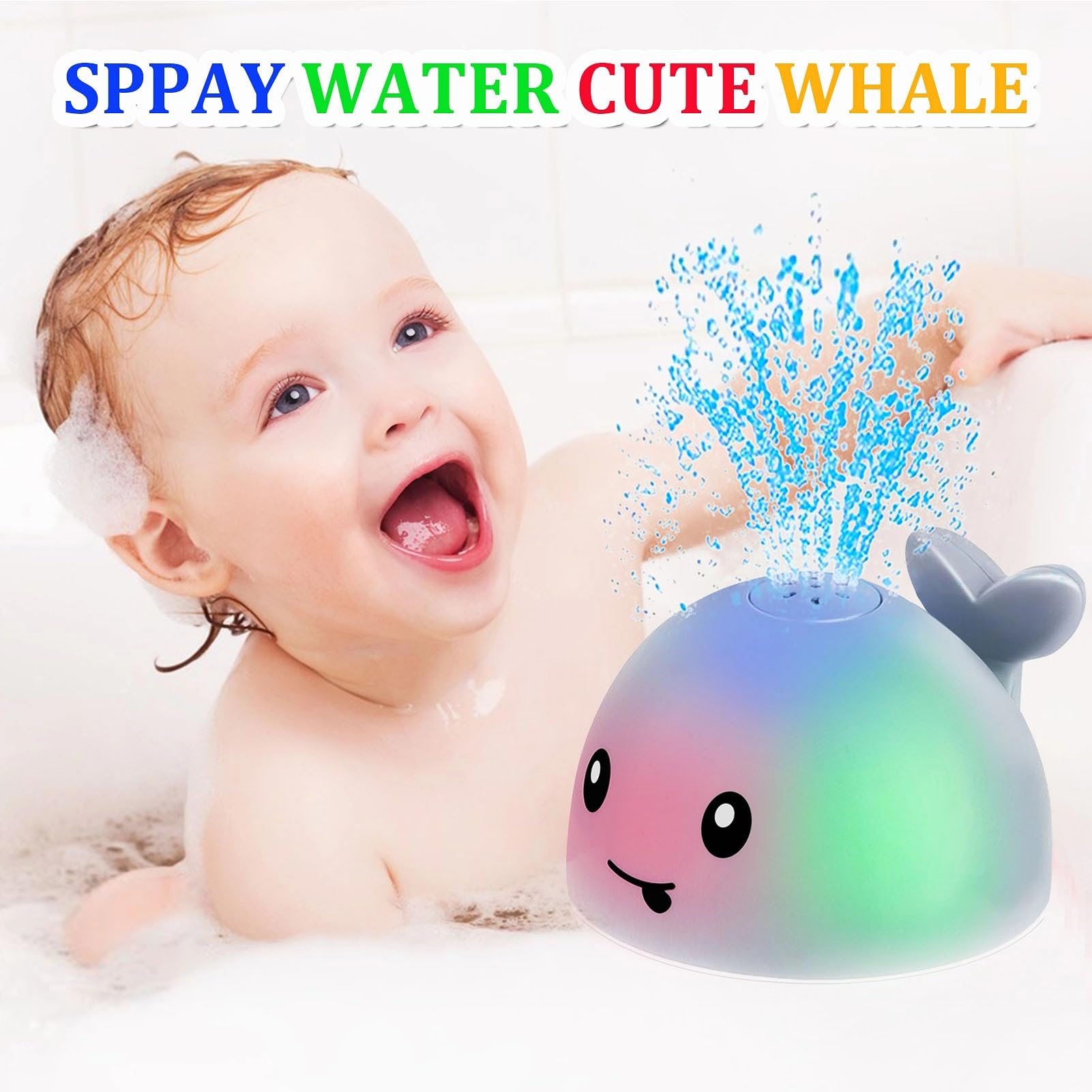 Toddla - Aspersor de juguete de baño de ballena - Juguetes de baño iluminados para niños de 1 a 3 años | Juguetes para bebés de 6 a 12 a 18 meses | Juguetes de mesa de agua para bañera y piscina | 2