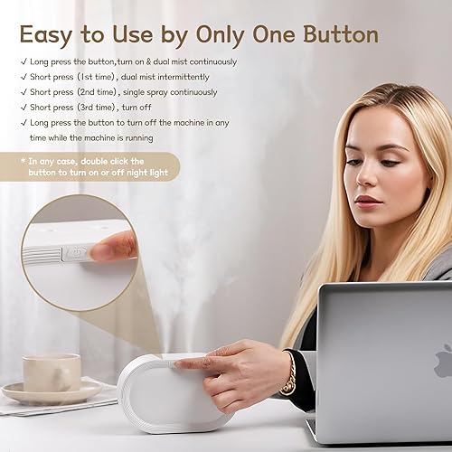 Miniatura 8 de Humidificadores pequeños de niebla fría dual para dormitorio, 16.9 fl oz Mini humidificador de plantas para interiores, humidificadores portátiles