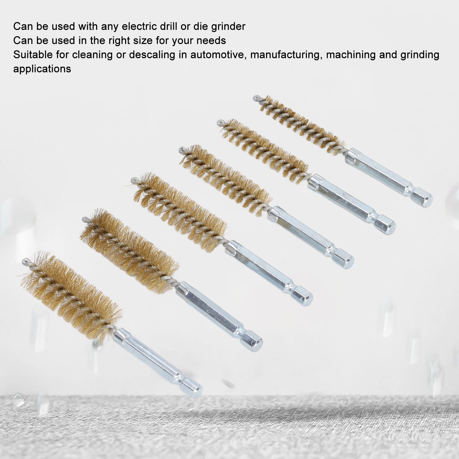 ANKROYU 6PCS Bore Brush, 4in Rust Proof Twisted Wire Cleaning Brush with 1/4in Hex Shank, Tube Bottle Brush, Scratch Brush for Electric Drill Impact Driver(Copper Wire Brush)