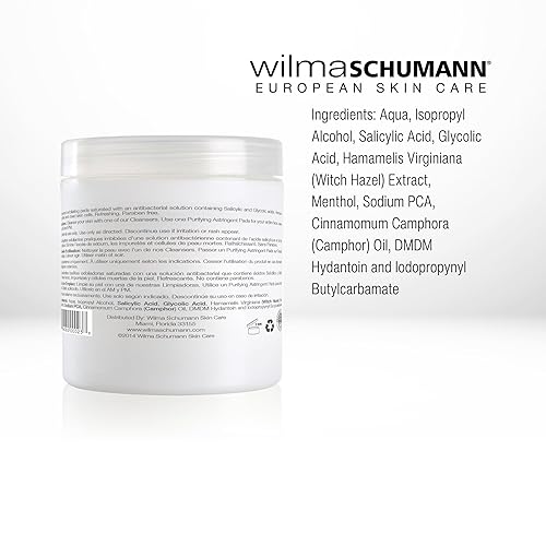 Miniatura 6 de Wilma Schumann Almohadillas astringentes purificadoras para rostro, almohadillas exfoliantes de la piel con ácido salicílico, paquete de 60