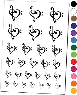 Treble Bass Clef Heart Music Love Temporary Tattoo Water Resistant Fake Body Art Set Collection - Black (One Sheet)