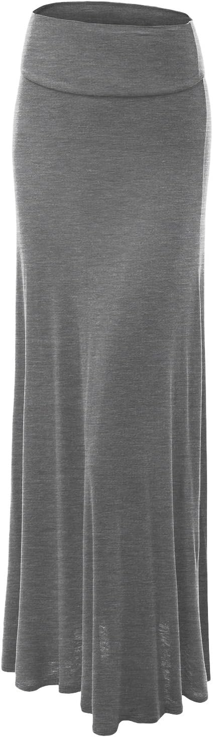 Lock and Love Women's Basic Solid Tie Dye Foldable High Waist Floor Length Maxi Skirt S-3XL Plus Size