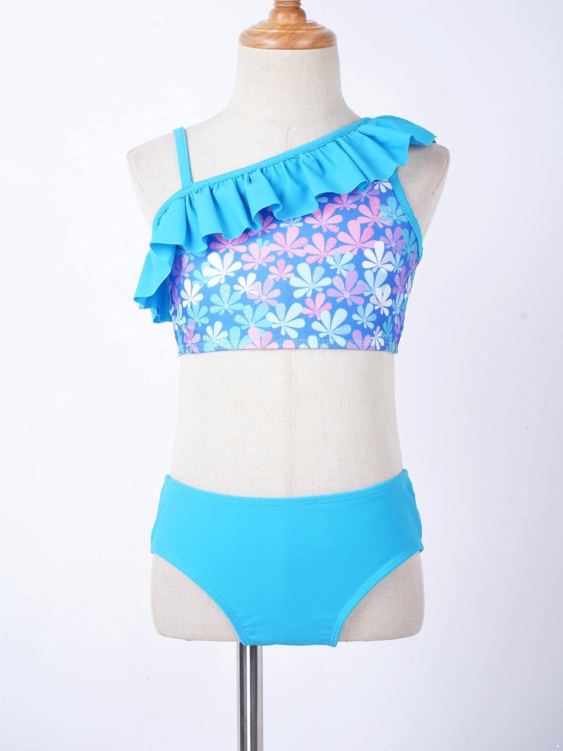 Choomomo Girls 3 Piece Tankini Bathing Suit One Shoulder Crop Tops with Skirt Bottoms Summer Swimsuit