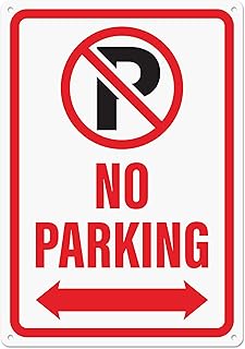 No Parking Sign with Double Arrow, 10" x 7" Reflective Aluminum No Parking Sign with Pre-Drilled Mounting Holes, Rust Free Water Resistant Aluminum