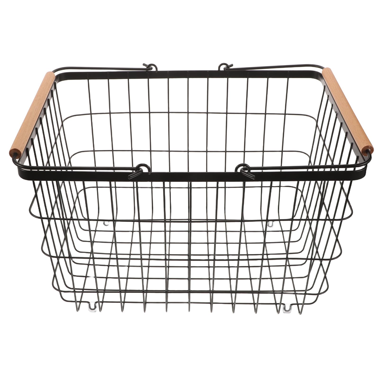 UKCOCO Cesto porta legna in metallo resistente, ideale per braciere, con | Organizzatore rettangolare per legna da ardere con impugnatura in legno, grande capacità per contenere tronchi e cataste,