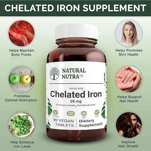 Miniatura 3 de Natural Nutra Suplemento de hierro quelado para hombres y mujeres, salud de las uñas, ayuda a mejorar el nivel de hierro, promueve una absorción