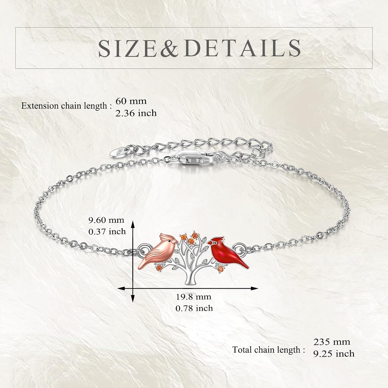 TIGER RIDER Red Cardinal Bird 925 Sterling Silver Bracelet The Tree of Life Jewelry Gift for Women Birthday Christmas