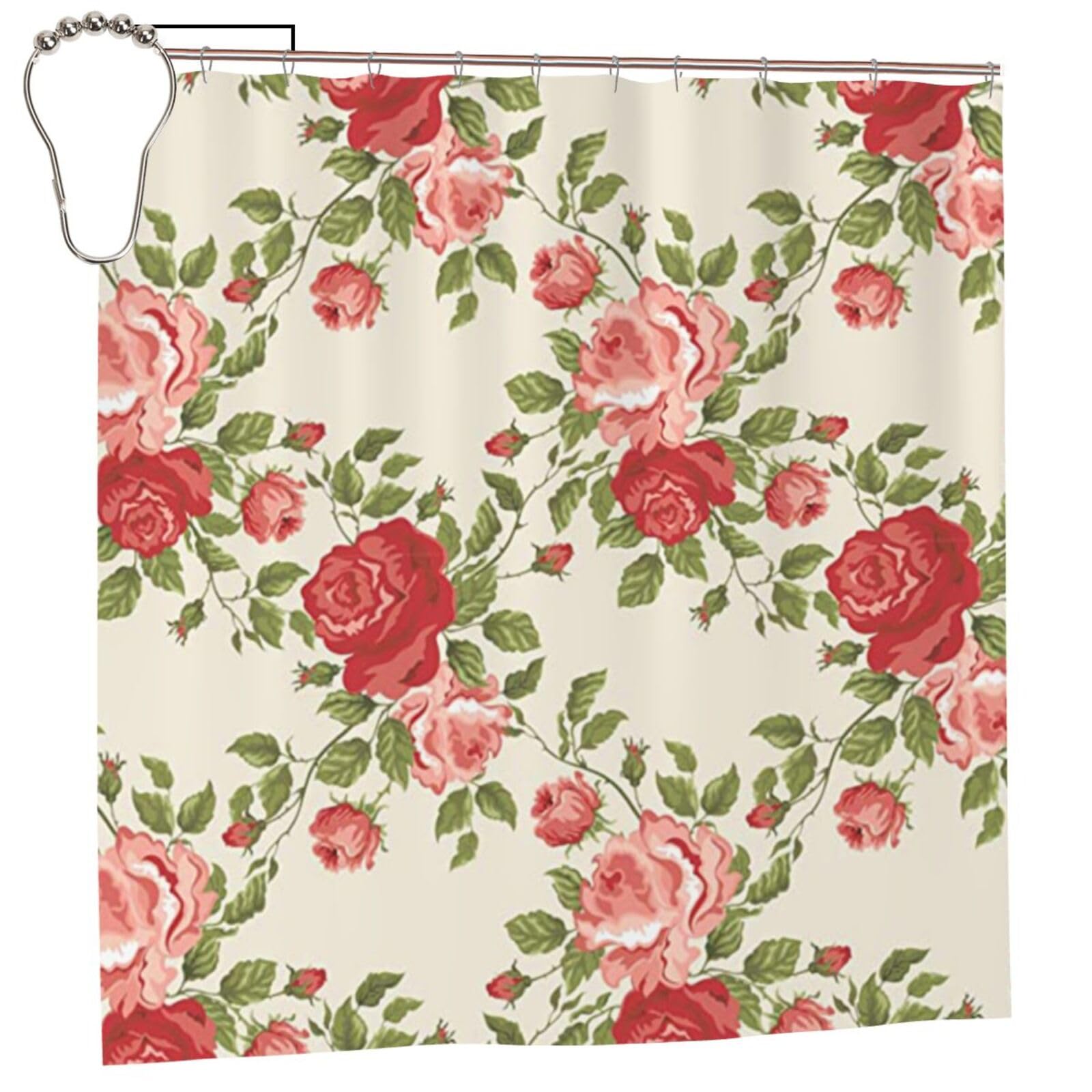Rideau de douche anti éclaboussures imprimé floral rétro en polyester imperméable opaque