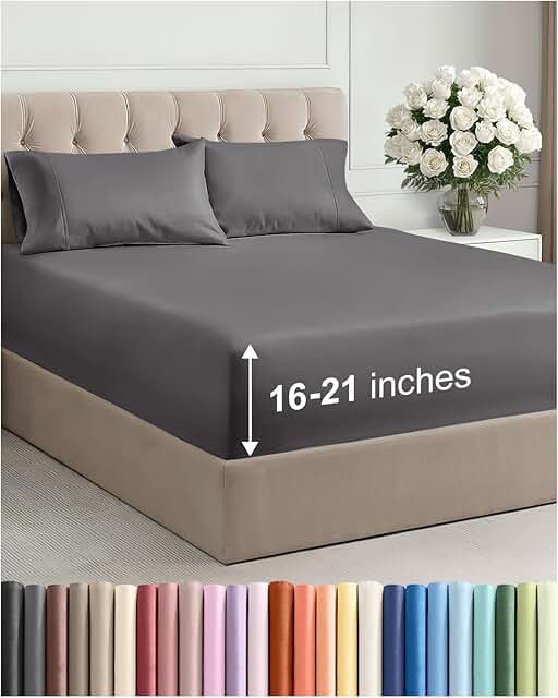 Extra Deep Pocket Queen Size Sheet Set - 4 Piece Breathable & Cooling Be...
