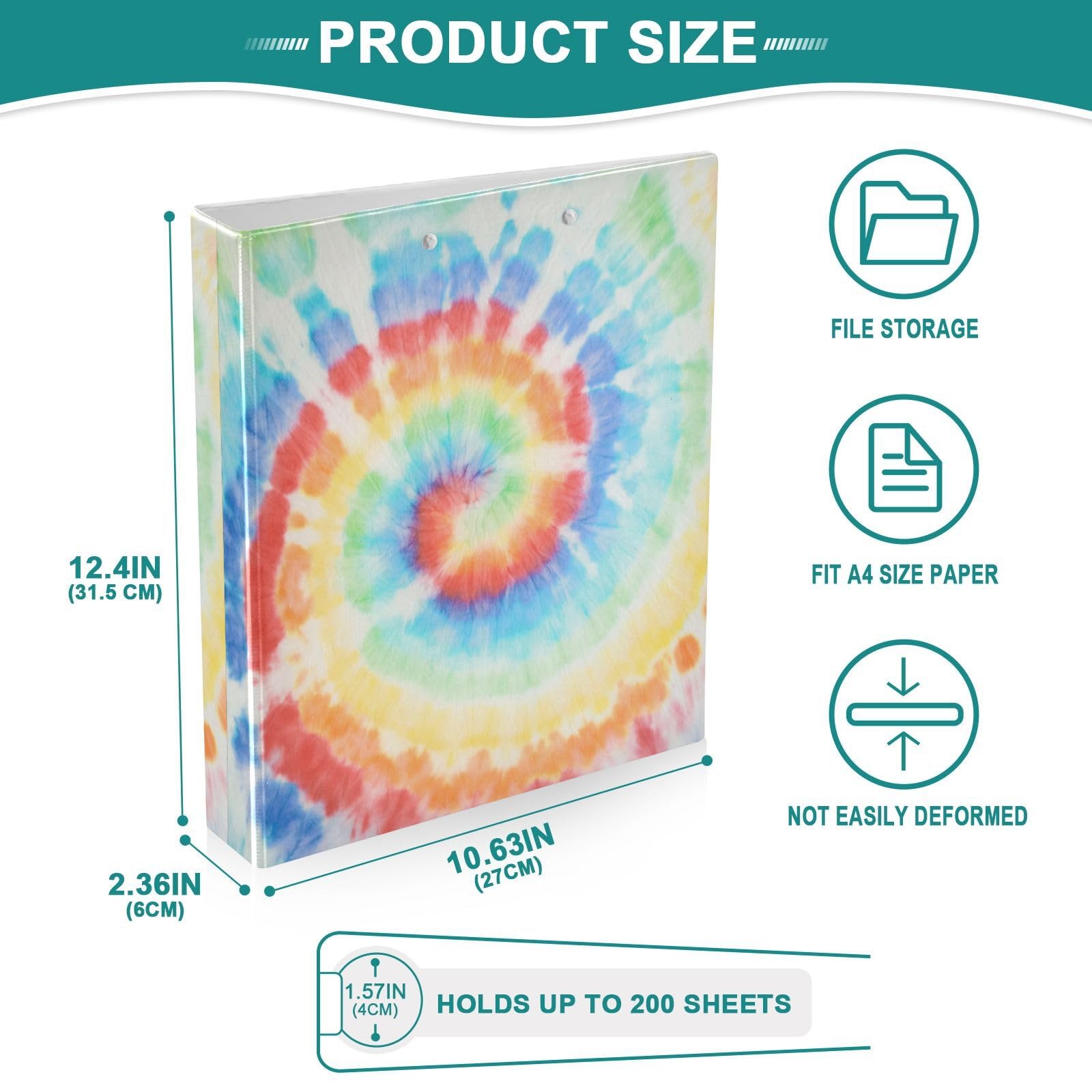 Lot de 2 classeurs à spirale Tie Dye arc-en-ciel à 3 anneaux en D A4 avec 200 feuilles pour enfants, fournitures scolaires, femmes, hommes et bureau