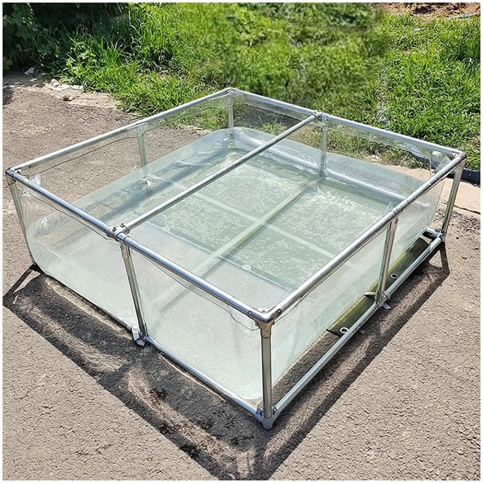 Zfmnoyev Large Outdoor Aquarium Pool Pond with Clear Viewing Window, Foldable Bring Koi Pond with Drain Valve, for Garden Support Fish Breeding Swimming Pool(1.5x1x0.7 m)