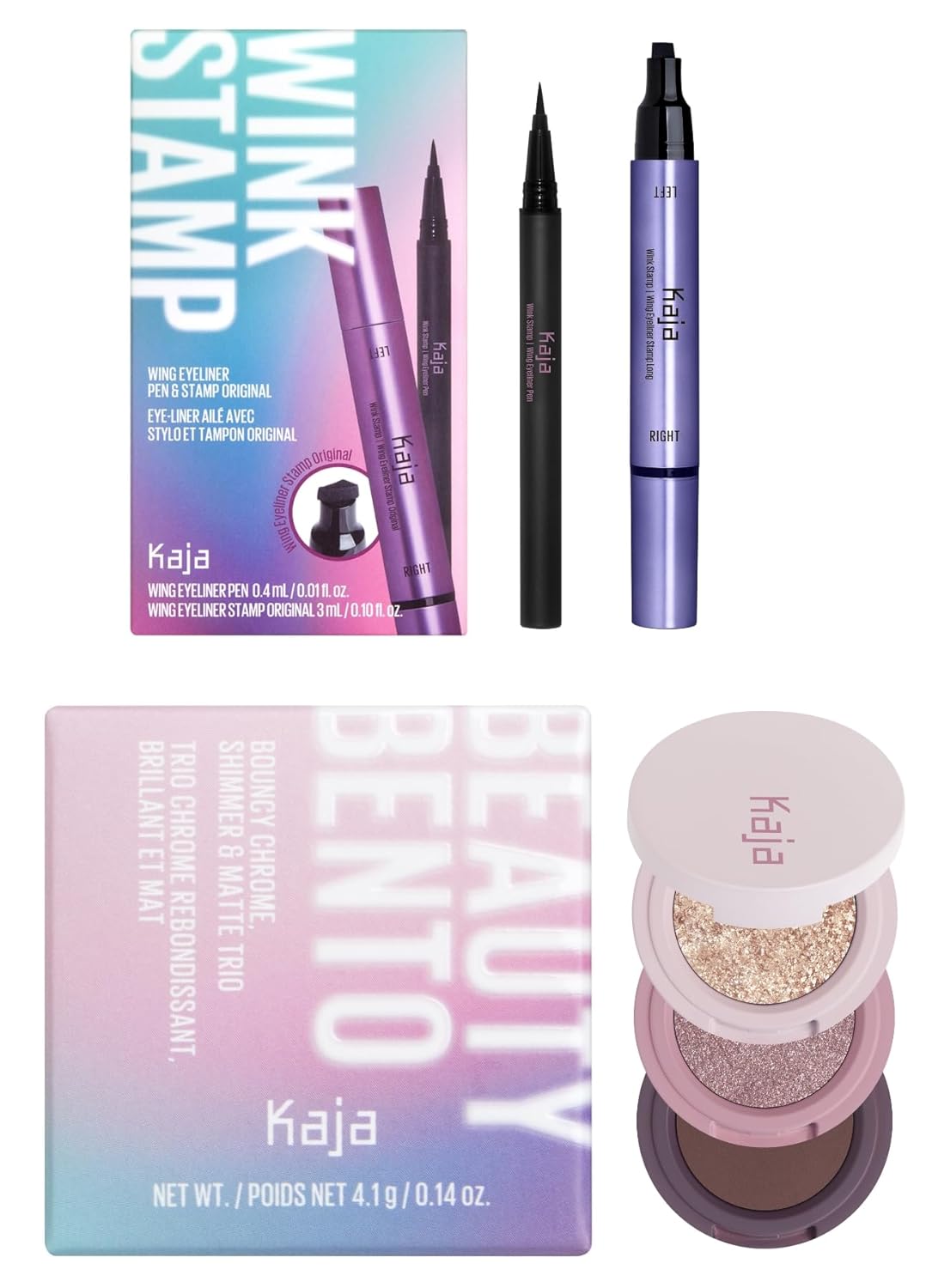 Kaja Winged Eyeliner Pen - Wink Stamp Eye Bento Collection - Bouncy Eyeshadow Trio 17 Mauve Bouquet Bundle