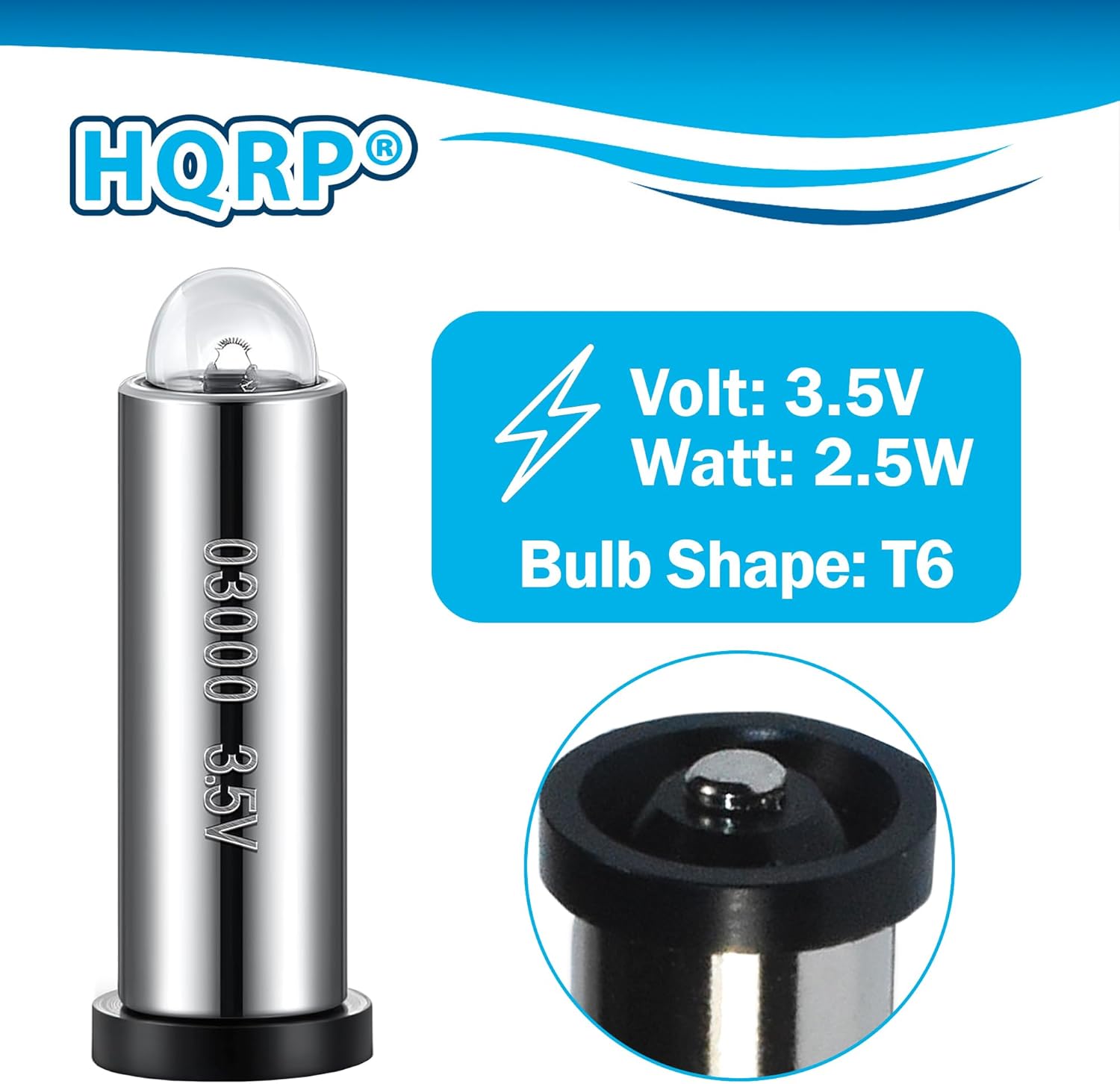 HQRP 2-Pack Lamp Bulb Compatible with Welch Allyn WA-03000 WA-03000-U Replacement fits General Exam; 47300; 11600 116-00 11605 116-05 11610. 3.5V 0.72A 2.5W T 6mm Shape
