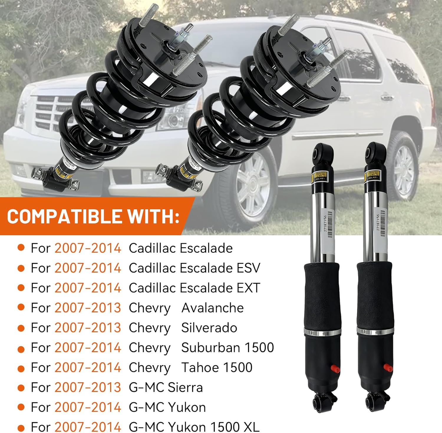 19353951 23487280 Front & Rear Shocks Struts Assembly Magnetic Ride Control Suspension Compatible with Cadillac Escalade & Chevy Avalanche, Tahoe, Suburban & G-MC Yukon XL 2007-2014 (4PCS)