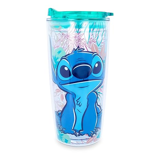 Disney Lilo & Stitch Acrylic Travel Tumbler With Slide Close Lid | Tall Carnival Cold Cup For Drinks, Juice, Lemonade | Home & Kitchen Essentials, Cute Gifts and Collectibles | Holds 20 Ounces