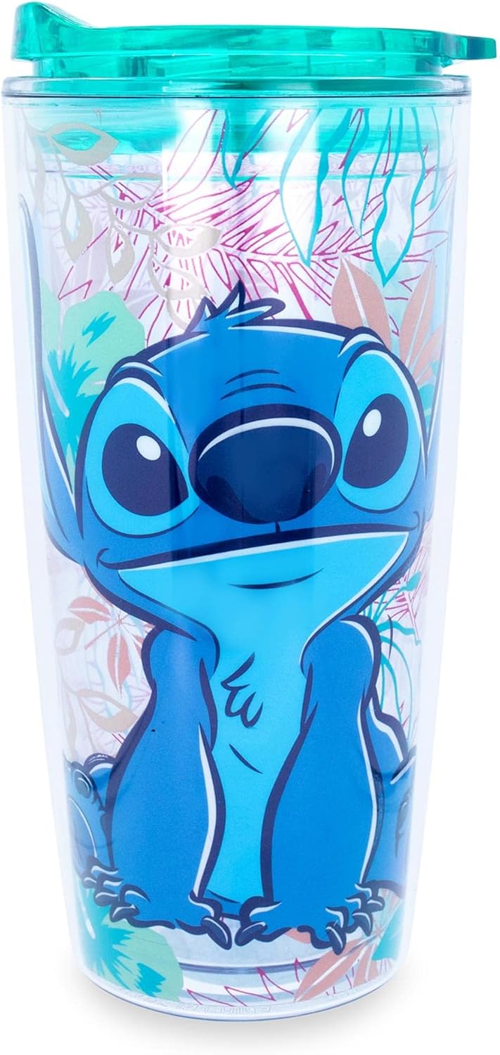 Disney Lilo & Stitch Acrylic Travel Tumbler With Slide Close Lid | Tall Carnival Cold Cup For Drinks, Juice, Lemonade | Home & Kitchen Essentials, Cute Gifts and Collectibles | Holds 20 Ounces
