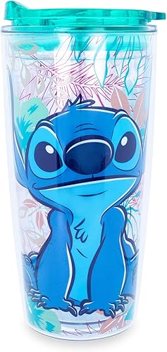 Disney Lilo & Stitch - Vaso de viaje de acrílico con tapa de cierre deslizante | Taza fría alta de carnaval para bebidas, jugo, limonada | Artículos