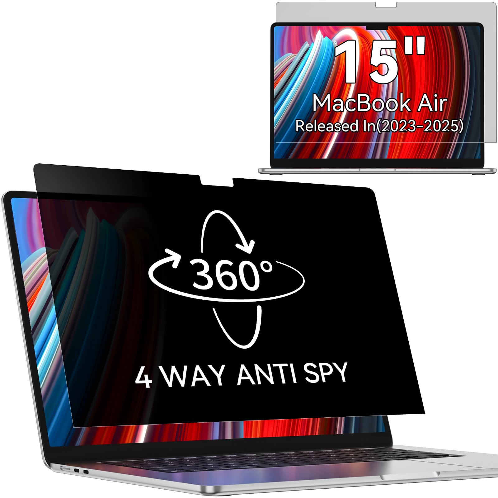 360° Filtre de Confidentialité pour MacBook Air 15 Pouces M5 2026 / M4 2025 / M3 2024 / M2 2023,Filtre Anti Espion Protection Ecran,Laptop Privacy Screen pour Mac 15