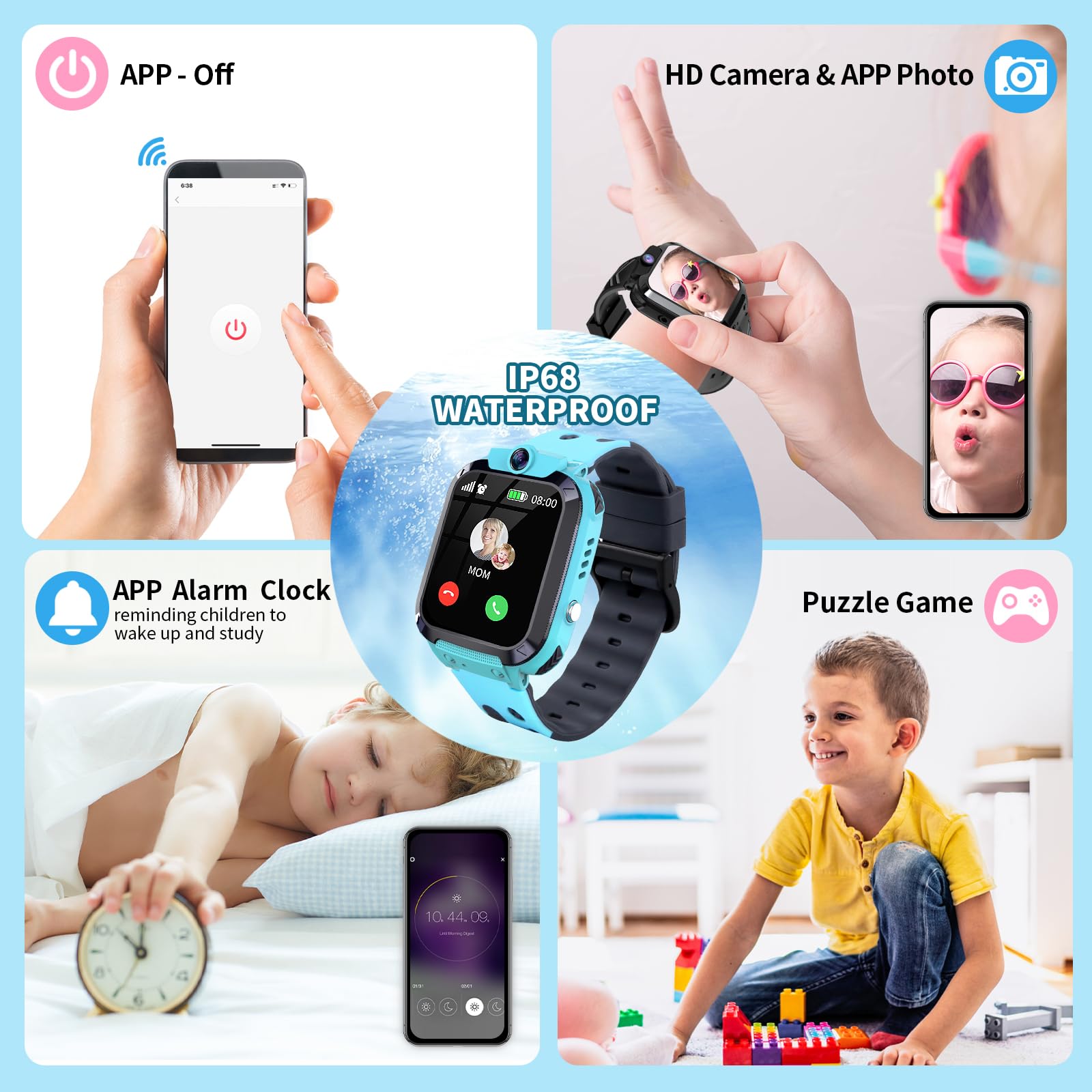 Reloj Inteligente Niño Niña Reloj GPS Niños Localizador y Llamadas | Teléfono SOS Despertador Juego Modelo de Clase Resistente Al Agua Digital Regalo-
