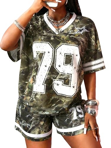 KIDDAD Women's 2 Piece Outfits Jersey Shirts Y2K Number Letter