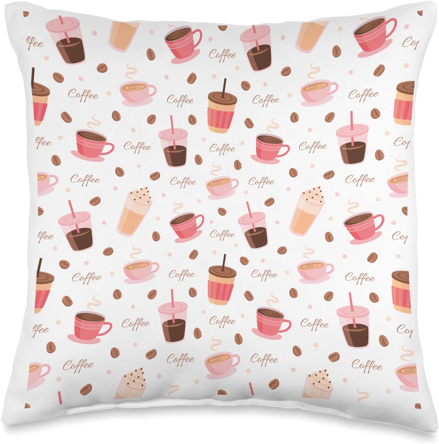 Drinker Coffee Latte Mocha Pattern Throw Pillow, 16x16, Multicolor
