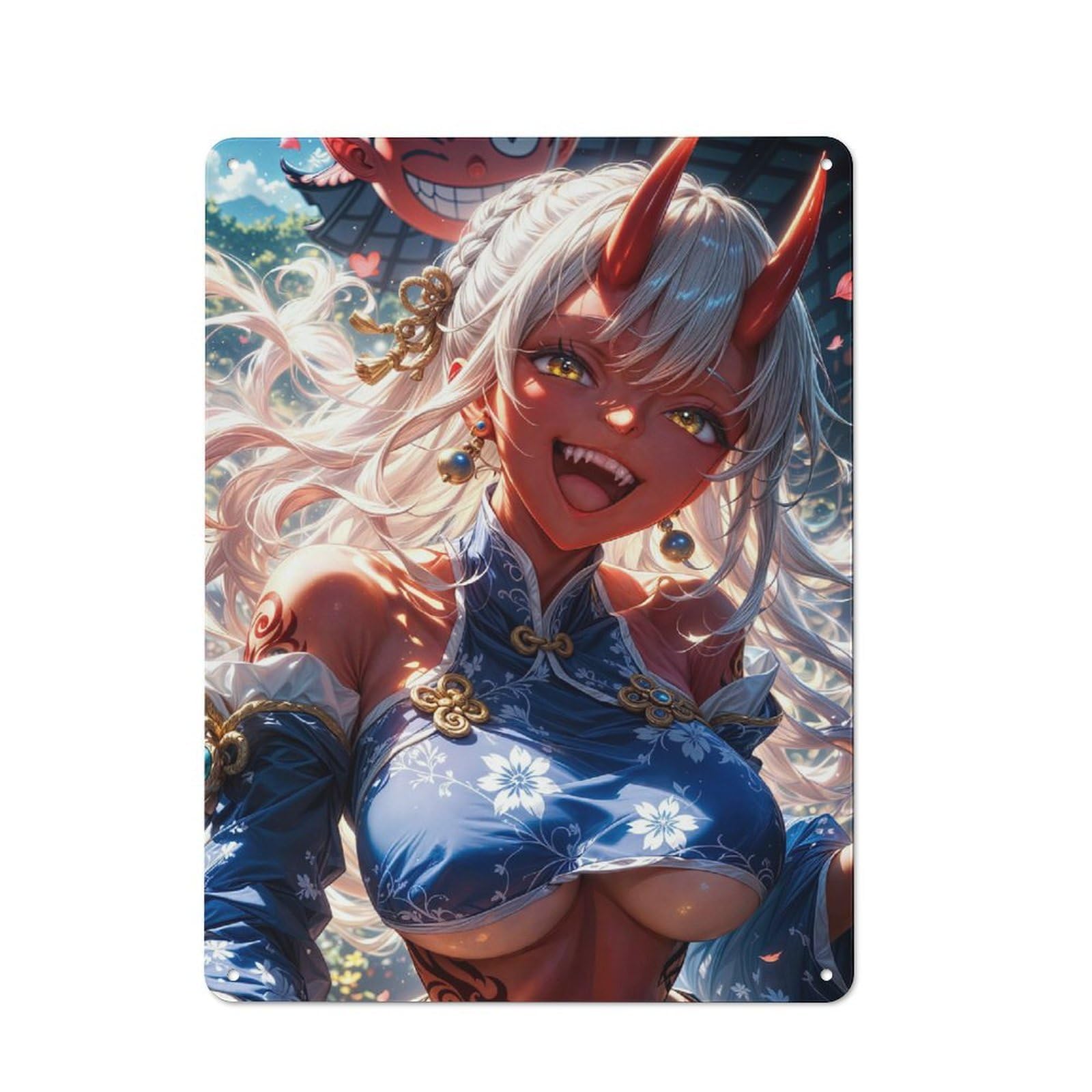 Junmoney Girls Style-21 Understated Office Metal Sign 40X30cm Featuring Smiling Oni Anime Studio Wall Plaque For Office, Study, Studio Or Hallway