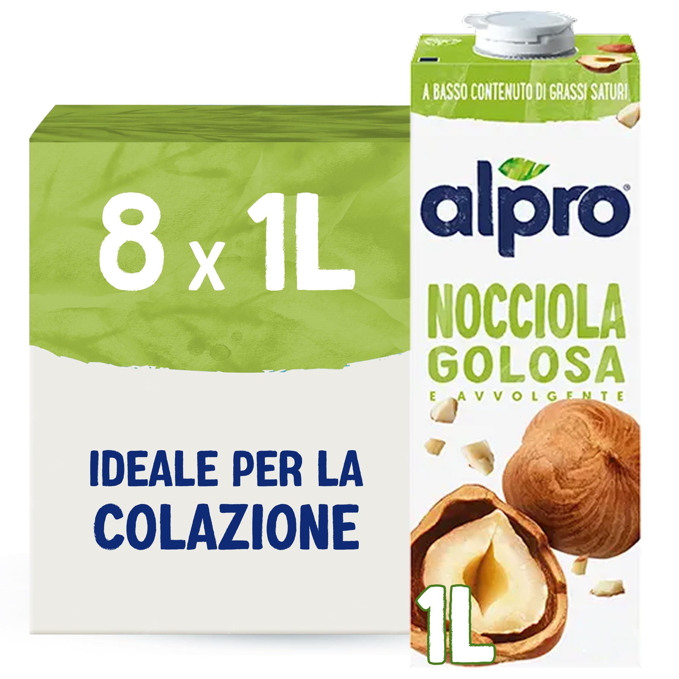 ALPRO CLASSICO, Bevanda alla NOCCIOLA, Naturalmente Senza Lattosio, con Vitamine B2, B12 e D - 8 confezioni x 1 Litro
