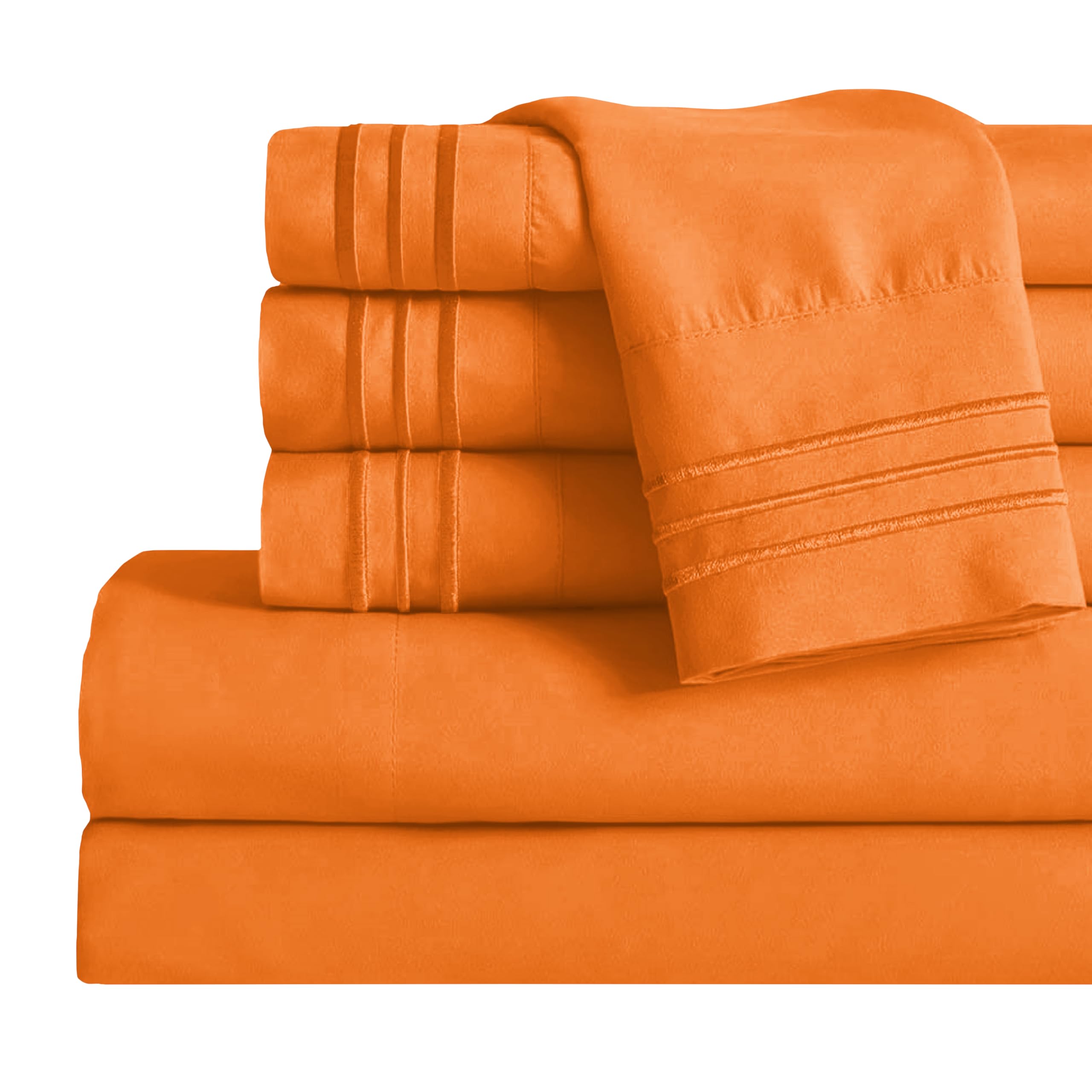 Mocassi Full Sheet Set - Luxury Hotel 1800 Premier Bedding Sheets &amp; Pillowcases - Ultra Soft Breathable &amp; Cooling Bed Sheets - Deep Pocket - Wrinkle Resistant - 6 Piece Set - Full, Orange